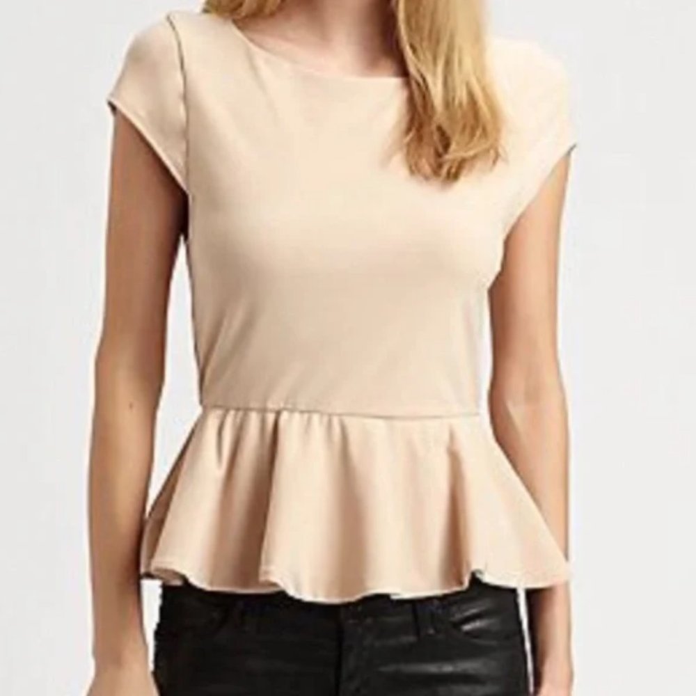 Alice & Olivia Ella Beige Peach Peplum Top XS